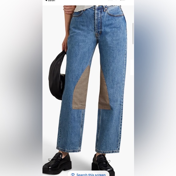 Still Here Denim - Still Here Classic Blue Straight Leg Jeans with Brown Plaid Detail size 26